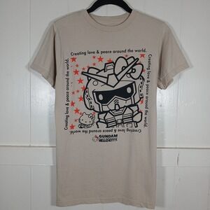 Gundam × Hello Kitty Shirt Creating Love‎ & Peace Graphic Tee Adult Small SS
